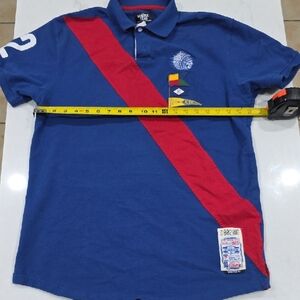 Hustle Gang Blue Polo with Red Diagonal Stripe